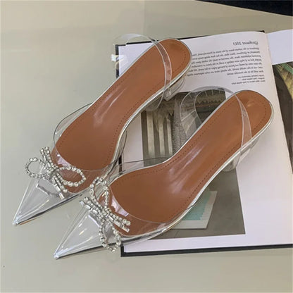 PVC Transparent Butterfly-knot Women Fashion Party Shoes Elegant Slingbacks Mules Sandals Low Heel Pumps
