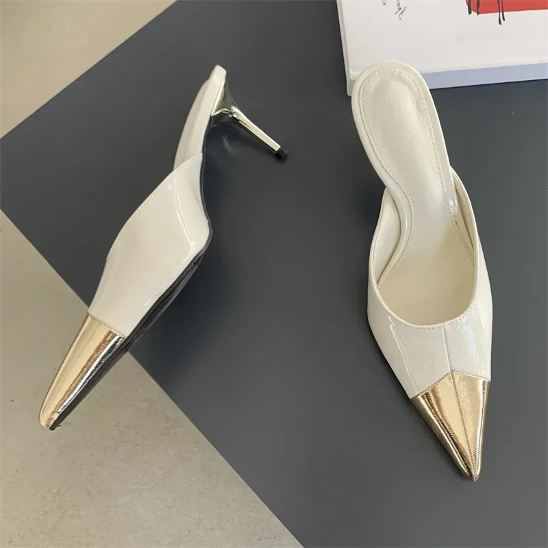 Spring Fashion Serpentine Pointed Toe Women Slippers  Thins Stripper Mule Shoes Low Heel Pumps