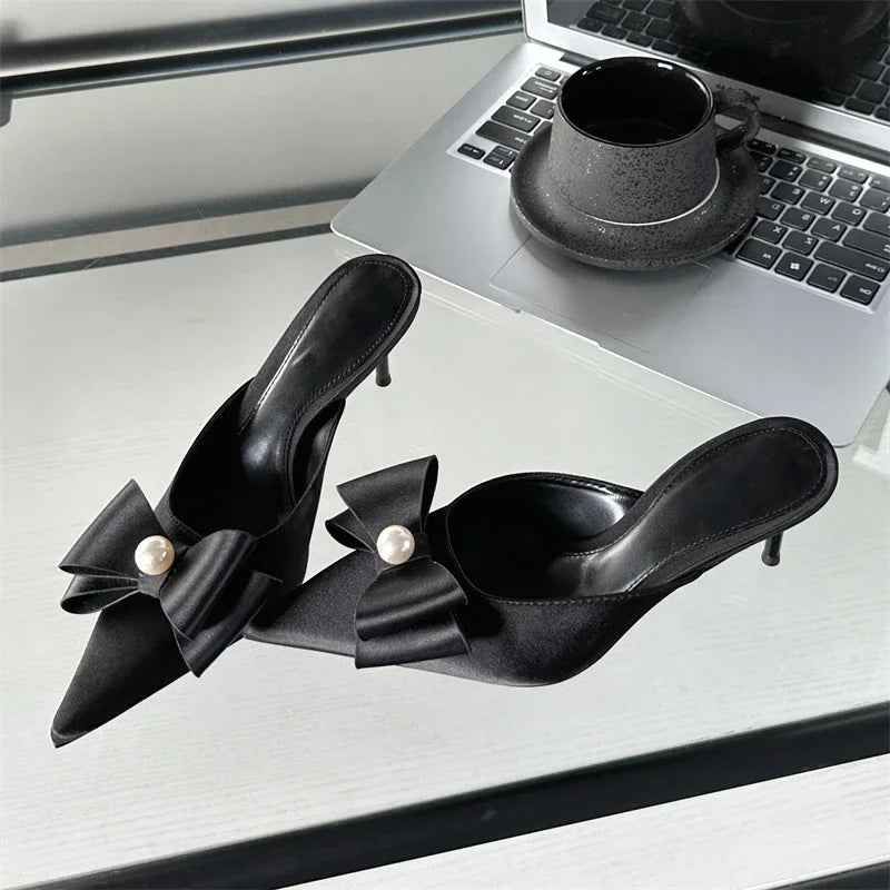 Spring  Butterfly-knot Women Slipper Pointed Toe Slip On Ladies Elegant Mules Shoes Low Heel Pumps