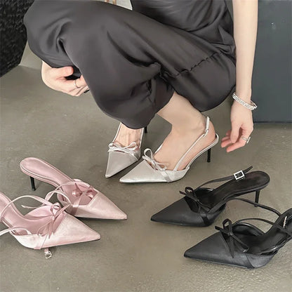 Spring  Pointed Toe Buckle Strap Women Thin Highs Party Stripper Dance Mules Shoes Low Heel Pumps