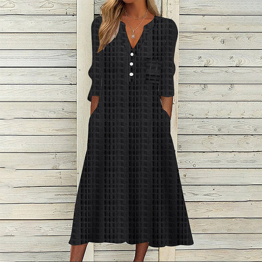 Elegant Chic VNeck Office Lady Pockets Dresses
