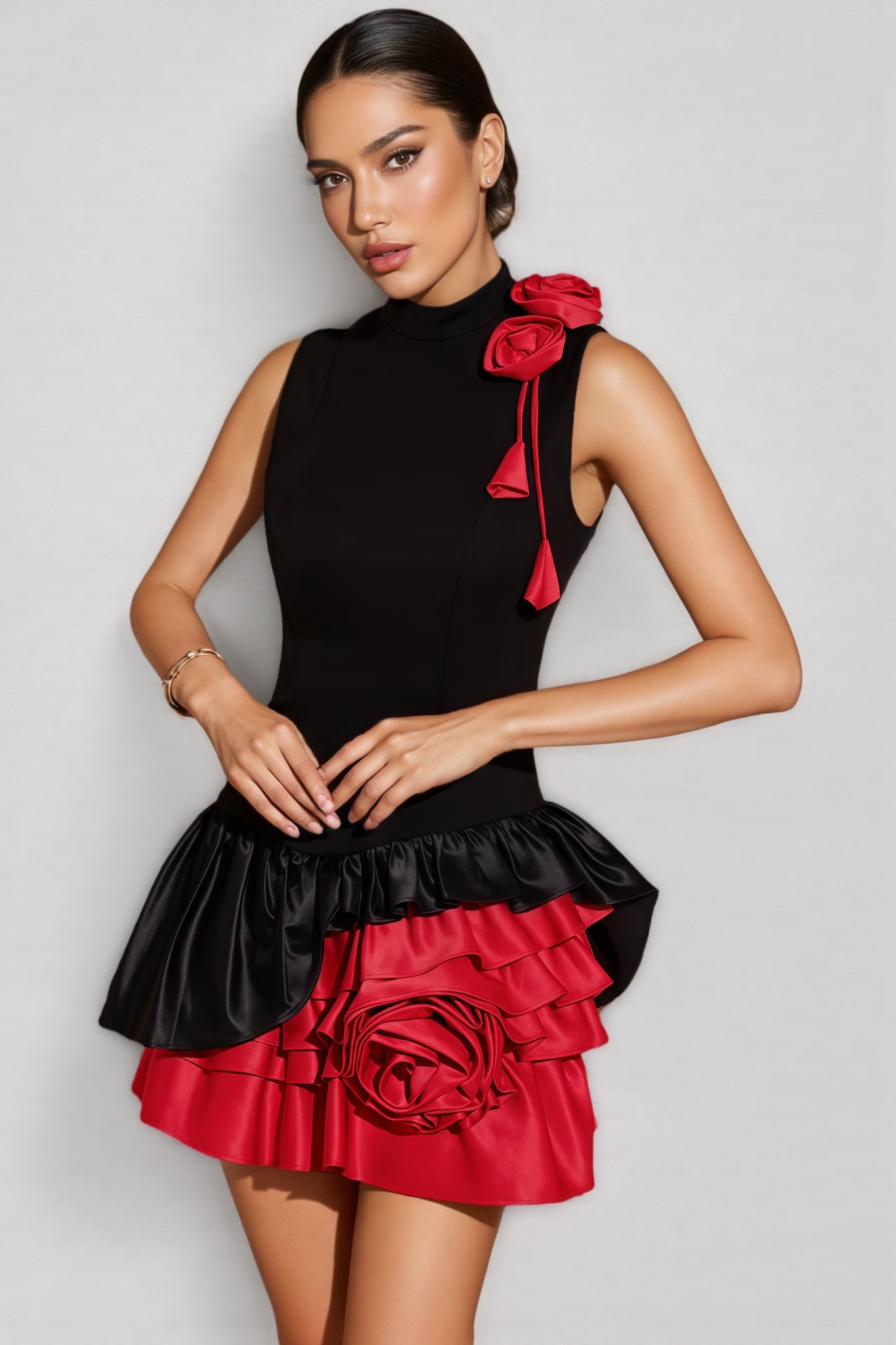 Tristen Sleeveless Flower Ruched Mini Dress