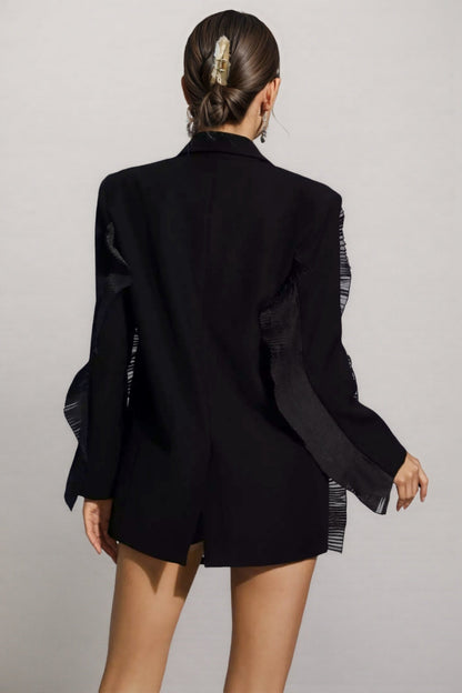 Luna Black Ruched Floral Blazer Mini Dress