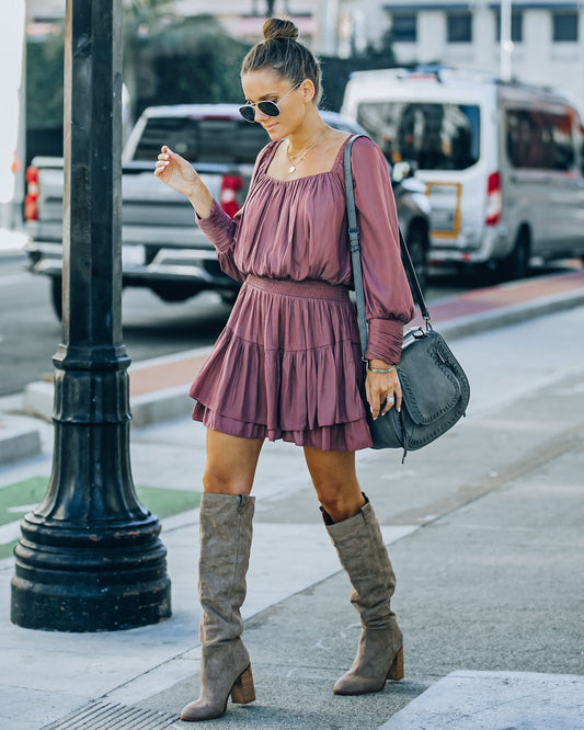 Ayla Smocked Ruffle Mini Dress Dark Mauve FINAL