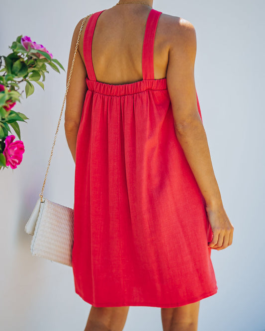 Hot Fun Linen Blend Halter Dress Hot Pink