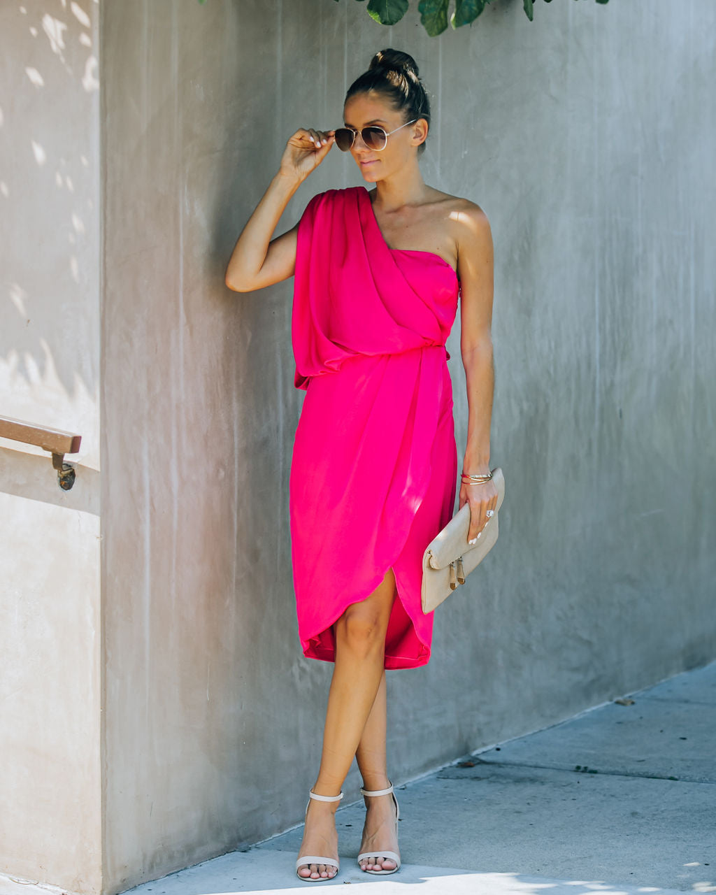Brava Satin One Shoulder Drape Dress Paradise Pink FINAL
