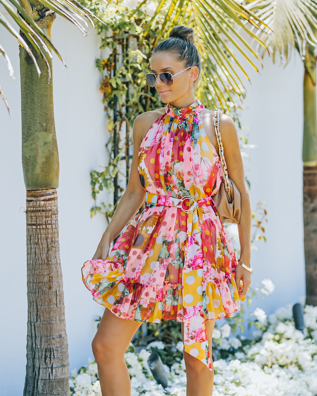 Janan Mix Print Belted Button Down Dress FINAL