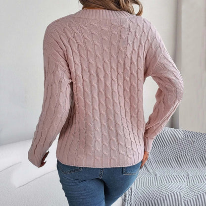Fashion Solid Long Autumn Winter Casual Vneck Pullover Sweater
