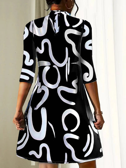 Jennifer Boutique Short Printed Dress with Medium Length Sleeves Elevated Occasion Wear