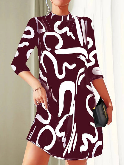 Jennifer Boutique Short Printed Dress with Medium Length Sleeves Elevated Occasion Wear