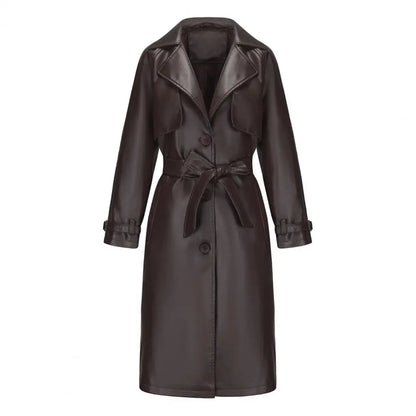 Faux Lapel Stylish Laceup Belted Mid Length Fall Jacket