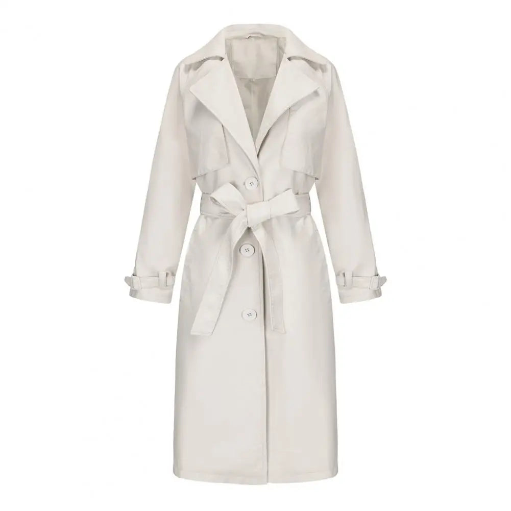 Faux Lapel Stylish Laceup Belted Mid Length Fall Jacket