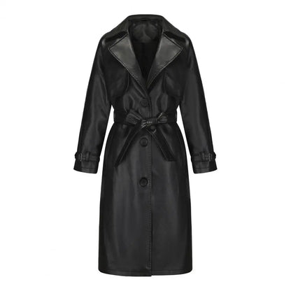 Faux Lapel Stylish Laceup Belted Mid Length Fall Jacket