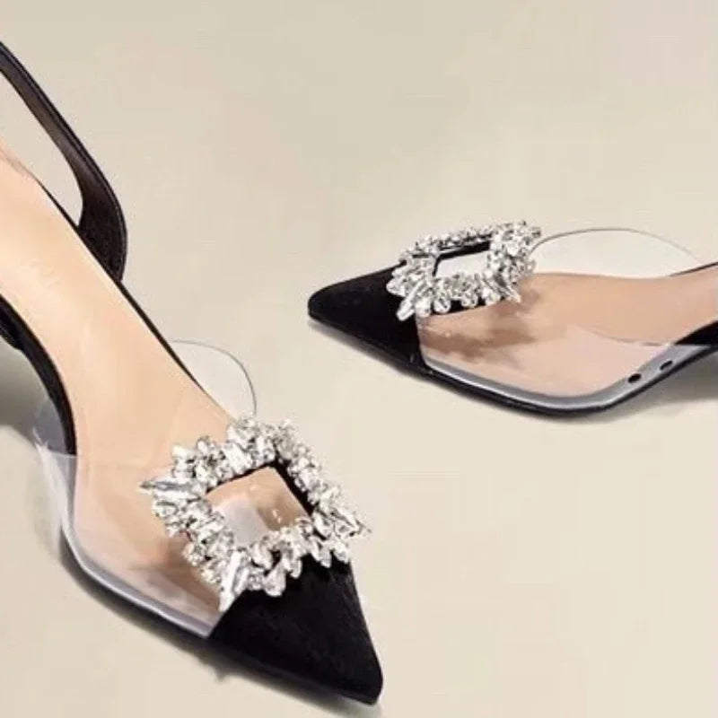 Fashion Anklewrap Summer Pointed Toe Solid Shiny Diamond Noble Low Heel Pumps