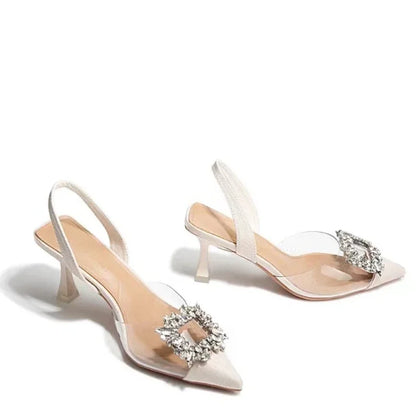 Fashion Anklewrap Summer Pointed Toe Solid Shiny Diamond Noble Low Heel Pumps
