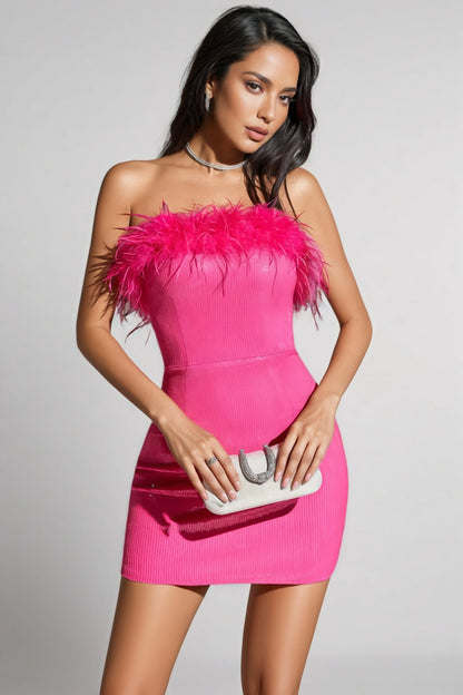 Oricalk Pink Feather Mini Dress