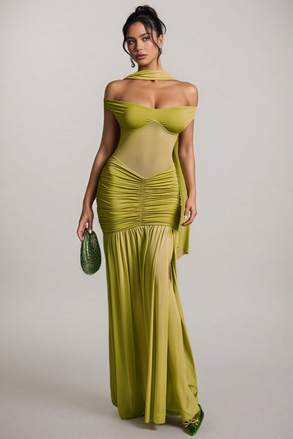 Haeris Halterneck Ruched Maxi Dress