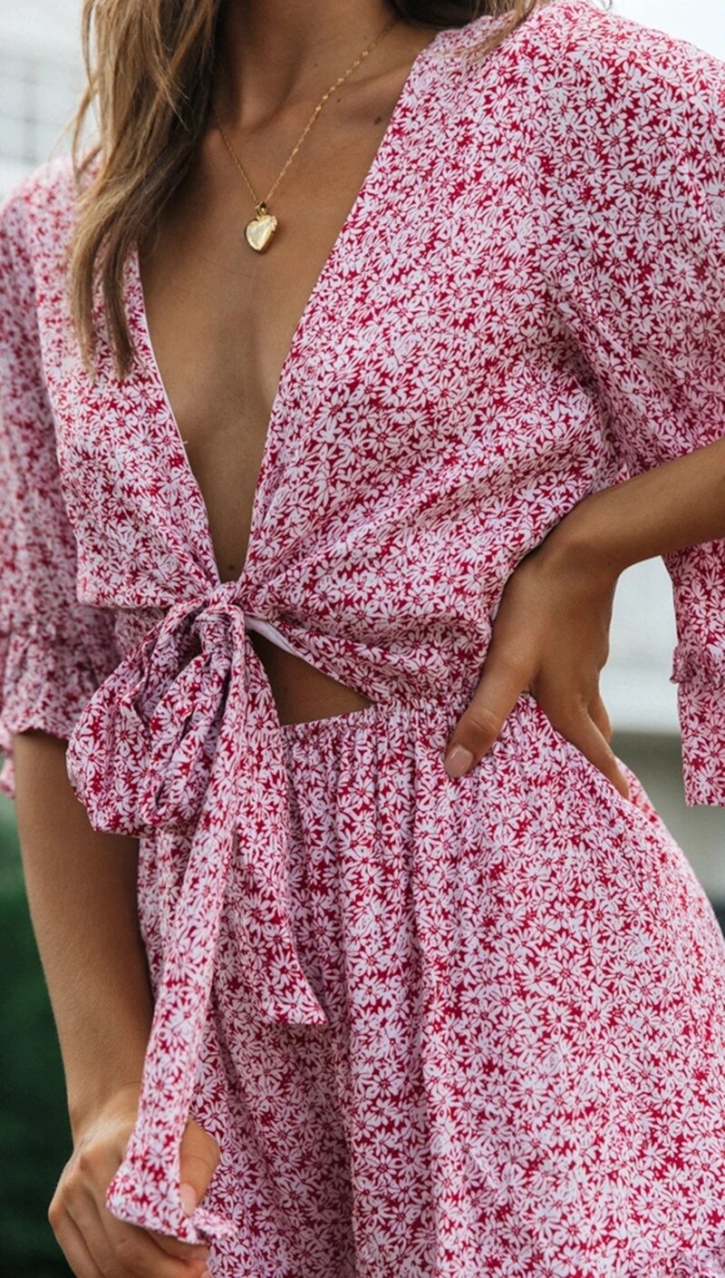 Floral Ruffles Loose VNeck Romper