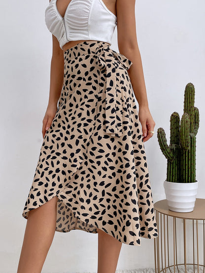 Casual Print Tie Side Wrap Skirt
