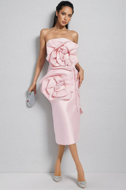 Molia Pink Floral Strapless Midi Dress