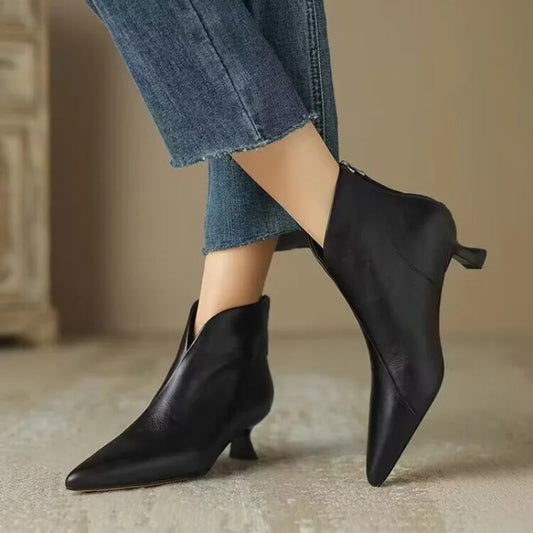 High Quality Commuting Office  Pointed Toe Women's Ankle Boots Fashion Zipper Low Heel Pumps
