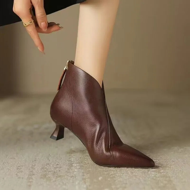 High Quality Commuting Office  Pointed Toe Women's Ankle Boots Fashion Zipper Low Heel Pumps