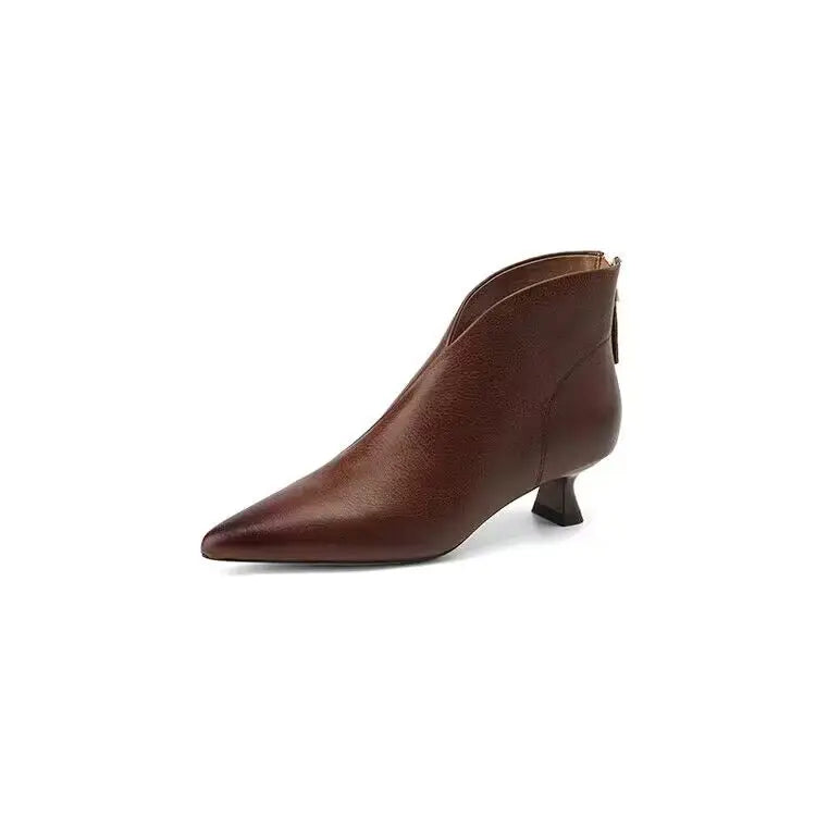 High Quality Commuting Office  Pointed Toe Women's Ankle Boots Fashion Zipper Low Heel Pumps