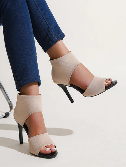 Hot Designer Knitted High Heel Open Toe  Leopard Print High Heel