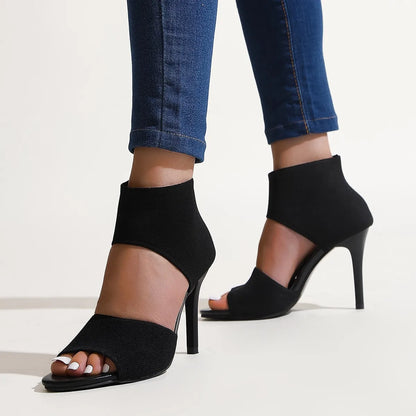 Hot Designer Knitted High Heel Open Toe  Leopard Print High Heel