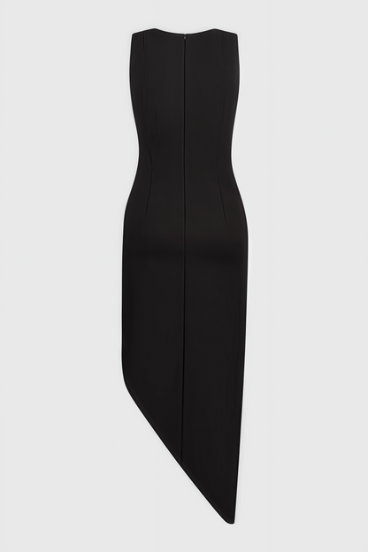 Elysp Black Openwork Irregular Slit Midi Dress