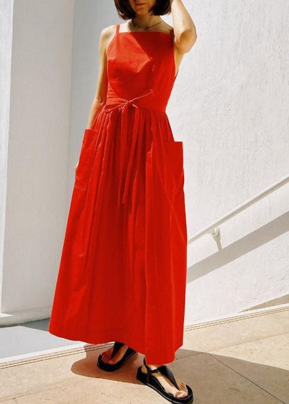 Skyline Tie-Waist Midi Dress – Sleeveless Pocket Summer Dress