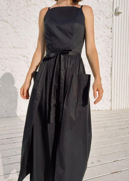Skyline Tie-Waist Midi Dress – Sleeveless Pocket Summer Dress