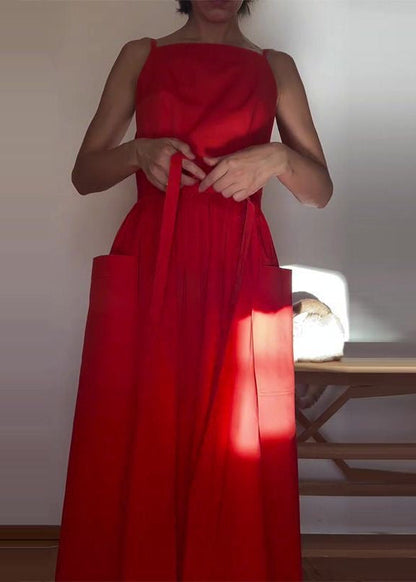 Skyline Tie-Waist Midi Dress – Sleeveless Pocket Summer Dress