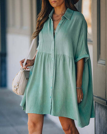 Hails Linen Blend Button Down Shirt Dress Sage