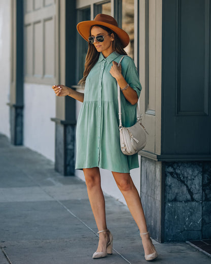 Hails Linen Blend Button Down Shirt Dress Sage