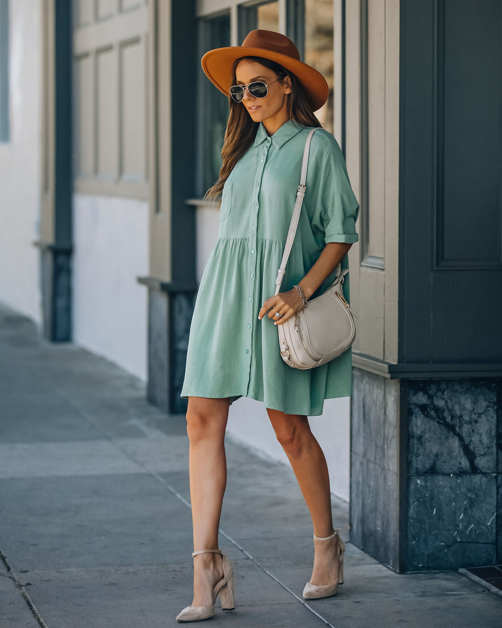 Hails Linen Blend Button Down Shirt Dress Sage