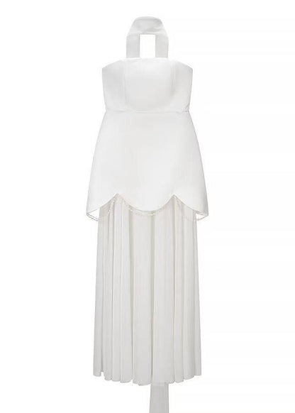 Aurelia Pearl Drape Maxi Dress – Strapless Corset Evening Gown with Scarf Detail