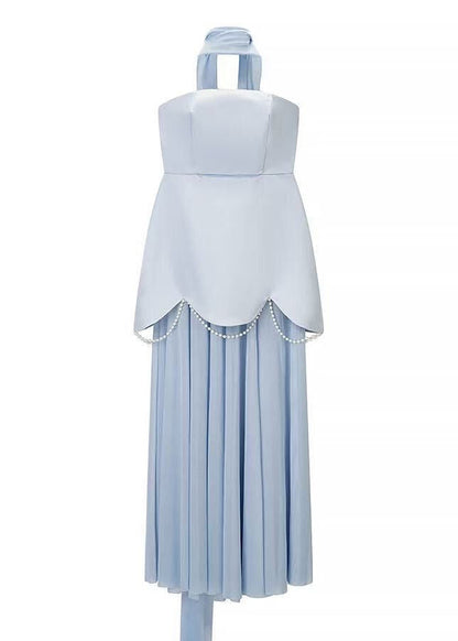 Aurelia Pearl Drape Maxi Dress – Strapless Corset Evening Gown with Scarf Detail