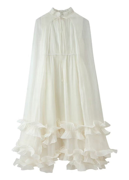 Celestine Ruffle Cape Maxi Dress – Sheer Layered Flowy Elegant Evening Dress