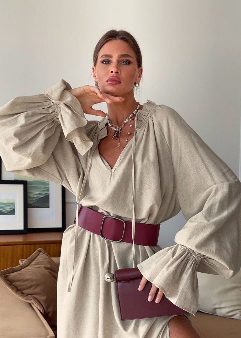 Sienna Relaxed Boho Maxi Dress – Oversized Long Sleeve Flowy Everyday Dress