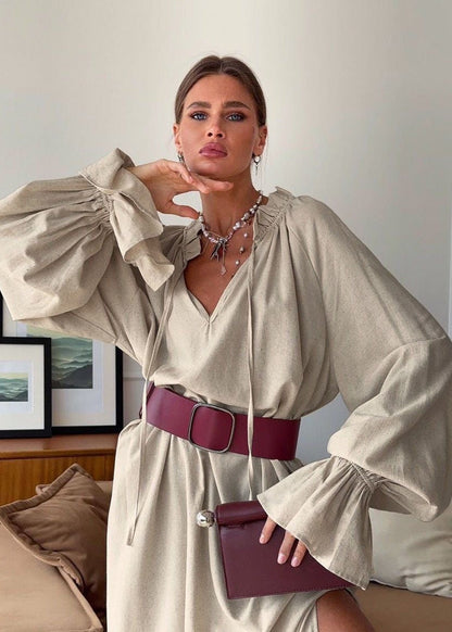 Sienna Relaxed Boho Maxi Dress – Oversized Long Sleeve Flowy Everyday Dress