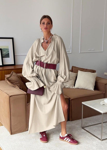 Sienna Relaxed Boho Maxi Dress – Oversized Long Sleeve Flowy Everyday Dress