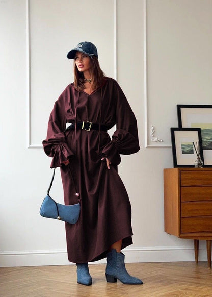 Sienna Relaxed Boho Maxi Dress – Oversized Long Sleeve Flowy Everyday Dress