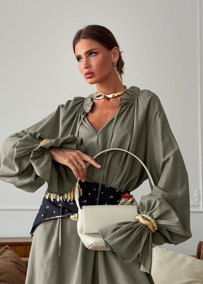 Sienna Relaxed Boho Maxi Dress – Oversized Long Sleeve Flowy Everyday Dress
