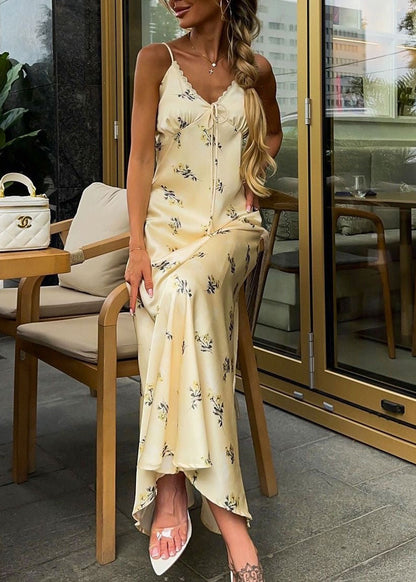 Liora Floral Satin Slip Dress – Lace Trim Midi Summer Dress