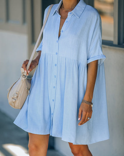 Hails Linen Blend Button Down Shirt Dress Baby Blue