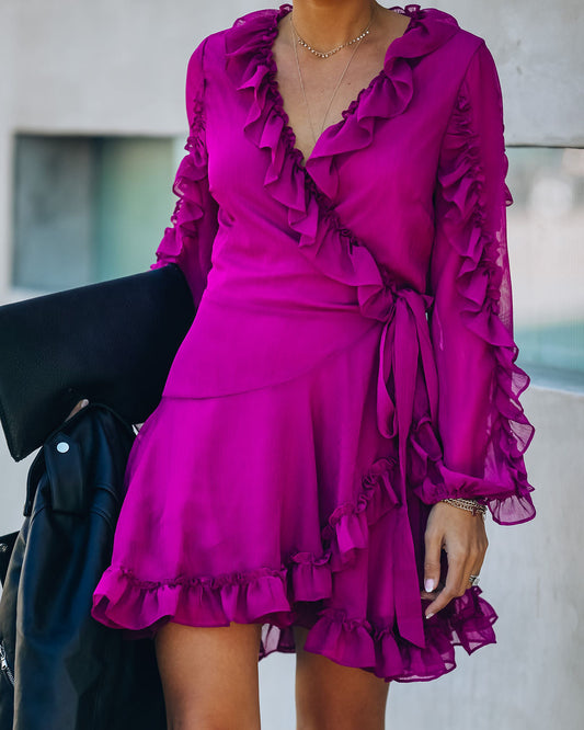 Away With Me Ruffle Wrap Dress Berry