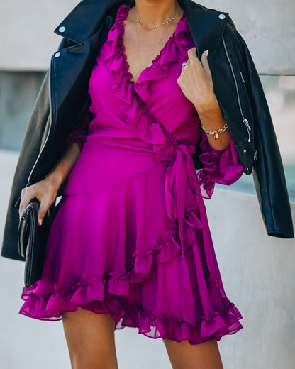 Away With Me Ruffle Wrap Dress Berry