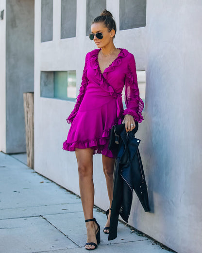 Away With Me Ruffle Wrap Dress Berry