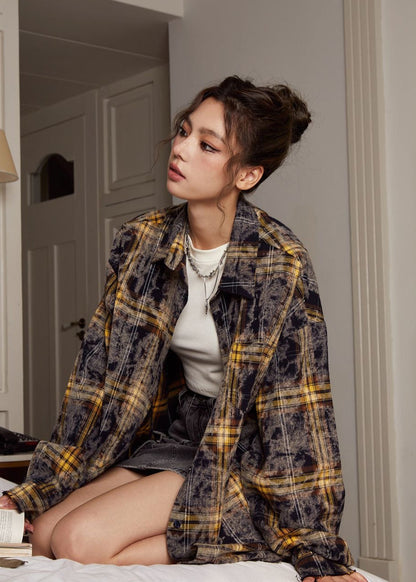 Plaid Oversized Cotton Shirt – Grunge Vintage Style